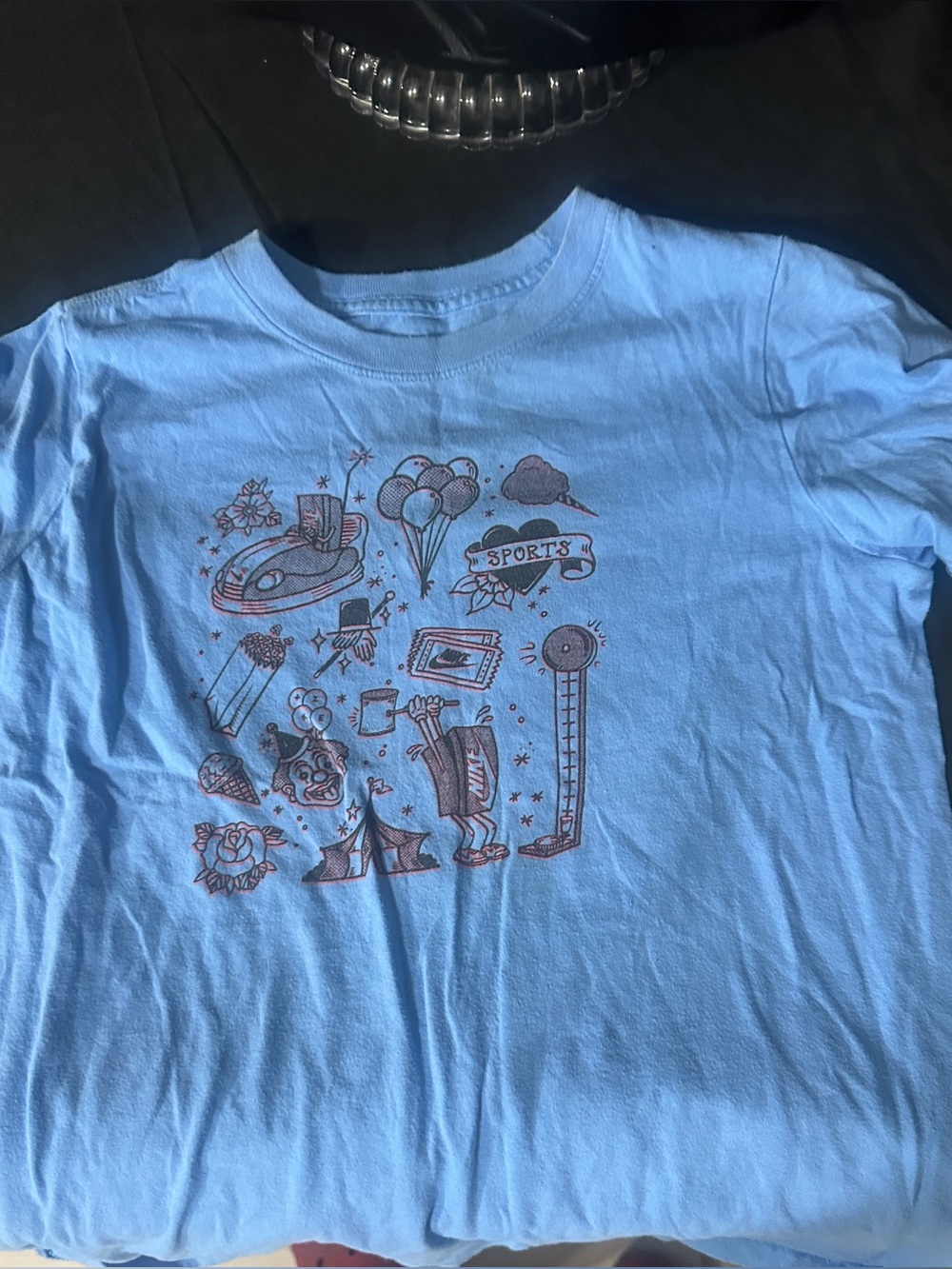 Light Blue Graphic T-Shirt - Playful Sports Design-size L-#629
